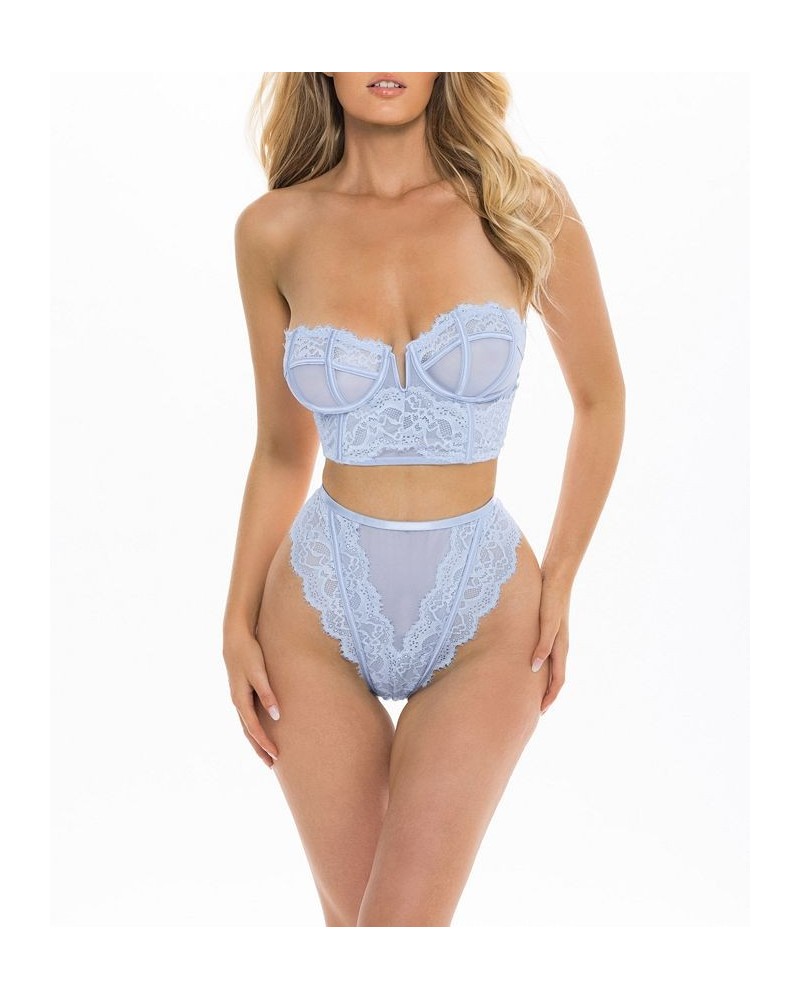 Women's Strapless Underwire Bustier with Eyelash Lace and Matching Panty 2 Piece Brunnera Blue $21.34 Lingerie