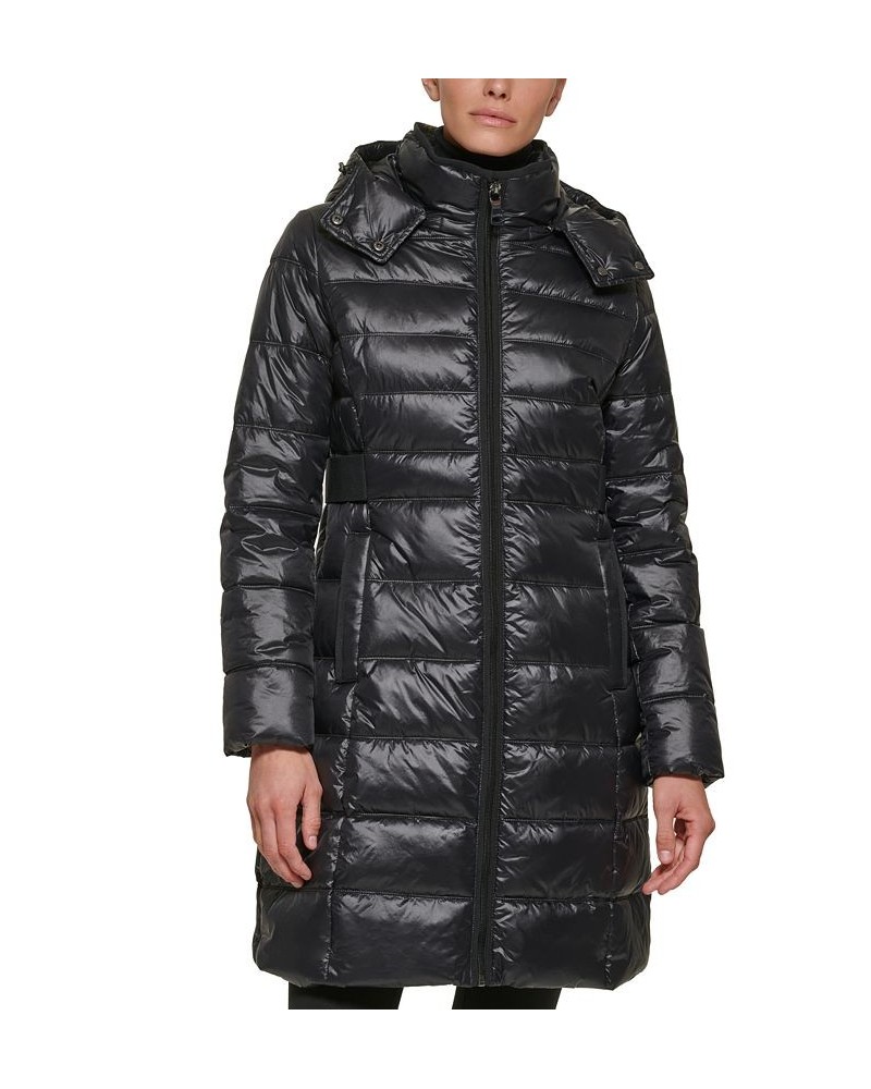 Women's Shine Hooded Packable Puffer Coat Black $70.50 Coats